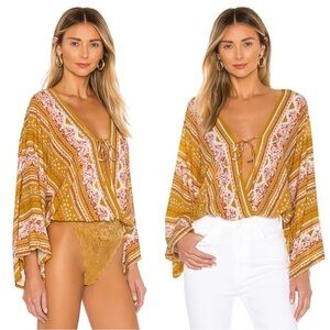 Free People Mustard and Pink Bodysuit